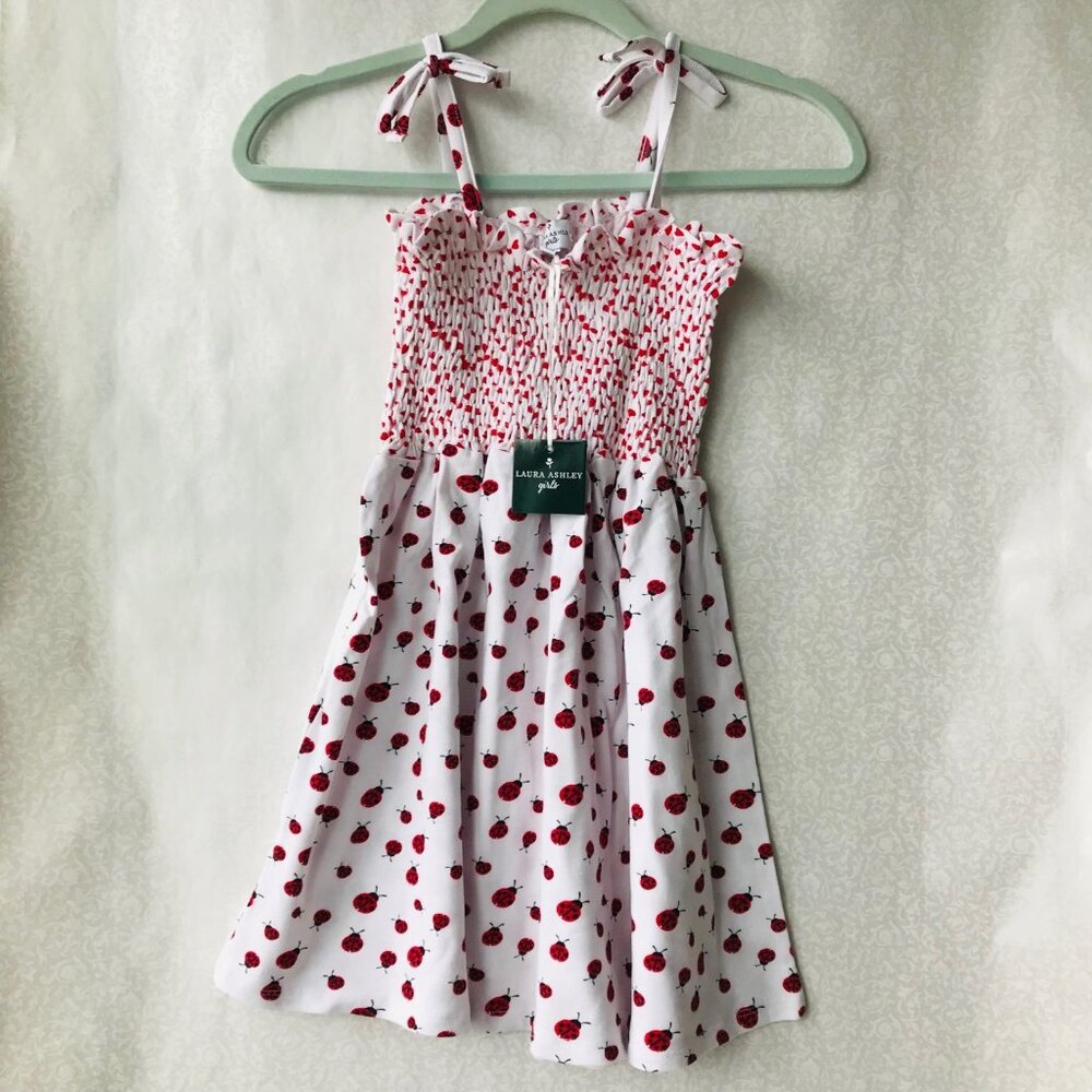 Laura Ashley  Ladybug Dress Sleeveless  92% Cotton   Size : Girls S